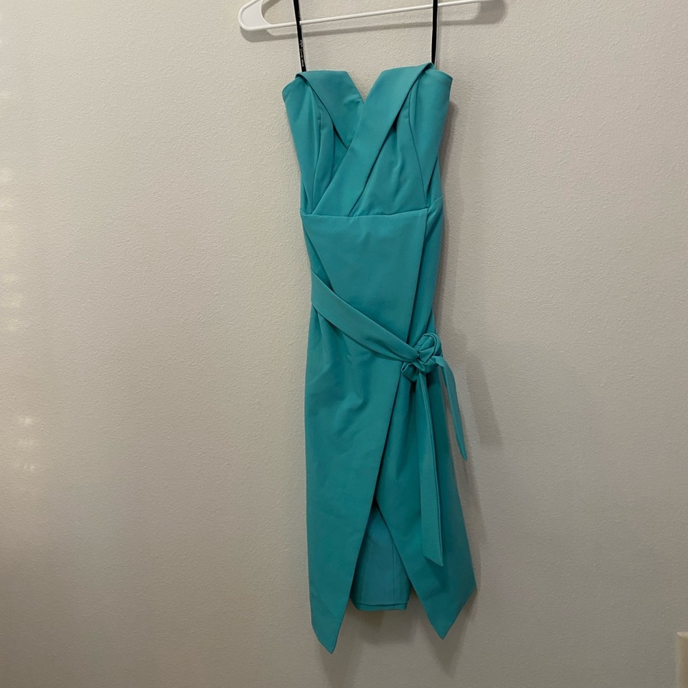 Teal, strapless, summer dress